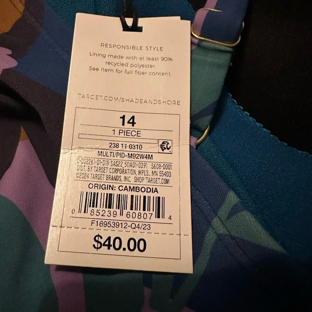 Shade & Shore NEW Shirred Plunge One Piece Swimsuit Floral Print Women’s Sz 14 - Picture 6 of 6